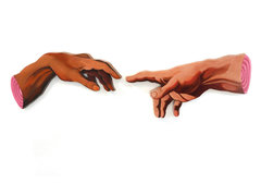 "Creation of Adam but just the hands" Acrylic on foam, commission